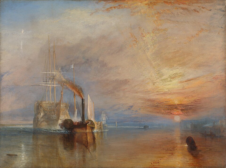 Le Dernier Voyage du Téméraire, peinture de Joseph Mallord William Turner : Un vieux navire de guerre est remorqué vers la casse au coucher du…
