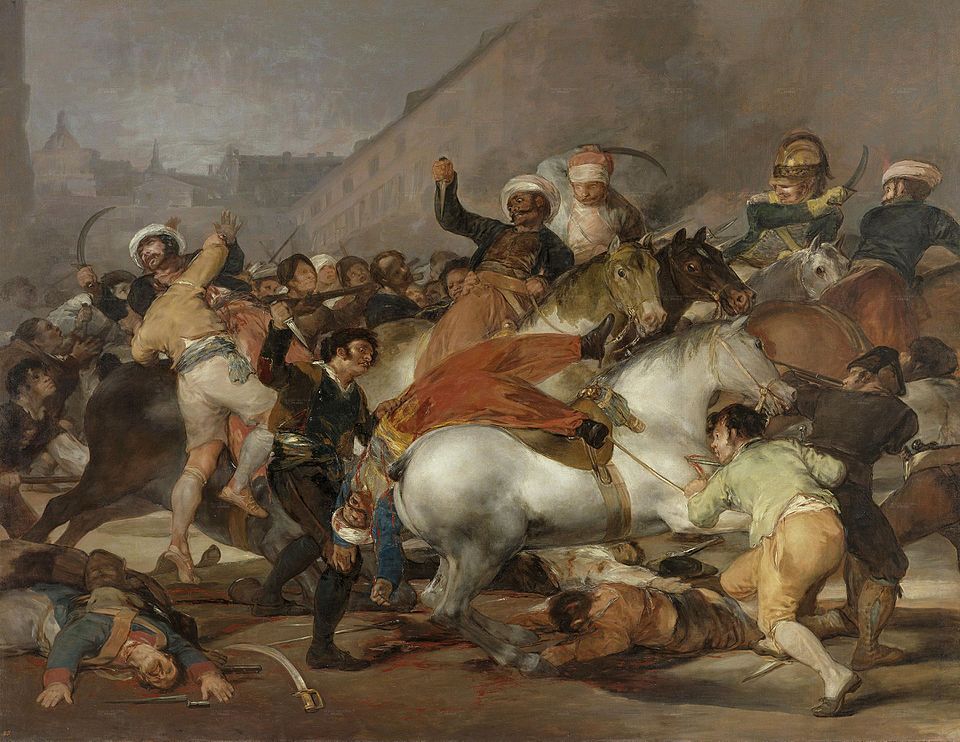 Le Deux Mai 1808 à Madrid, peinture de Francisco de Goya : Des insurgés madrilènes affrontent des cavaliers mamelouks dans une scène de bataille…